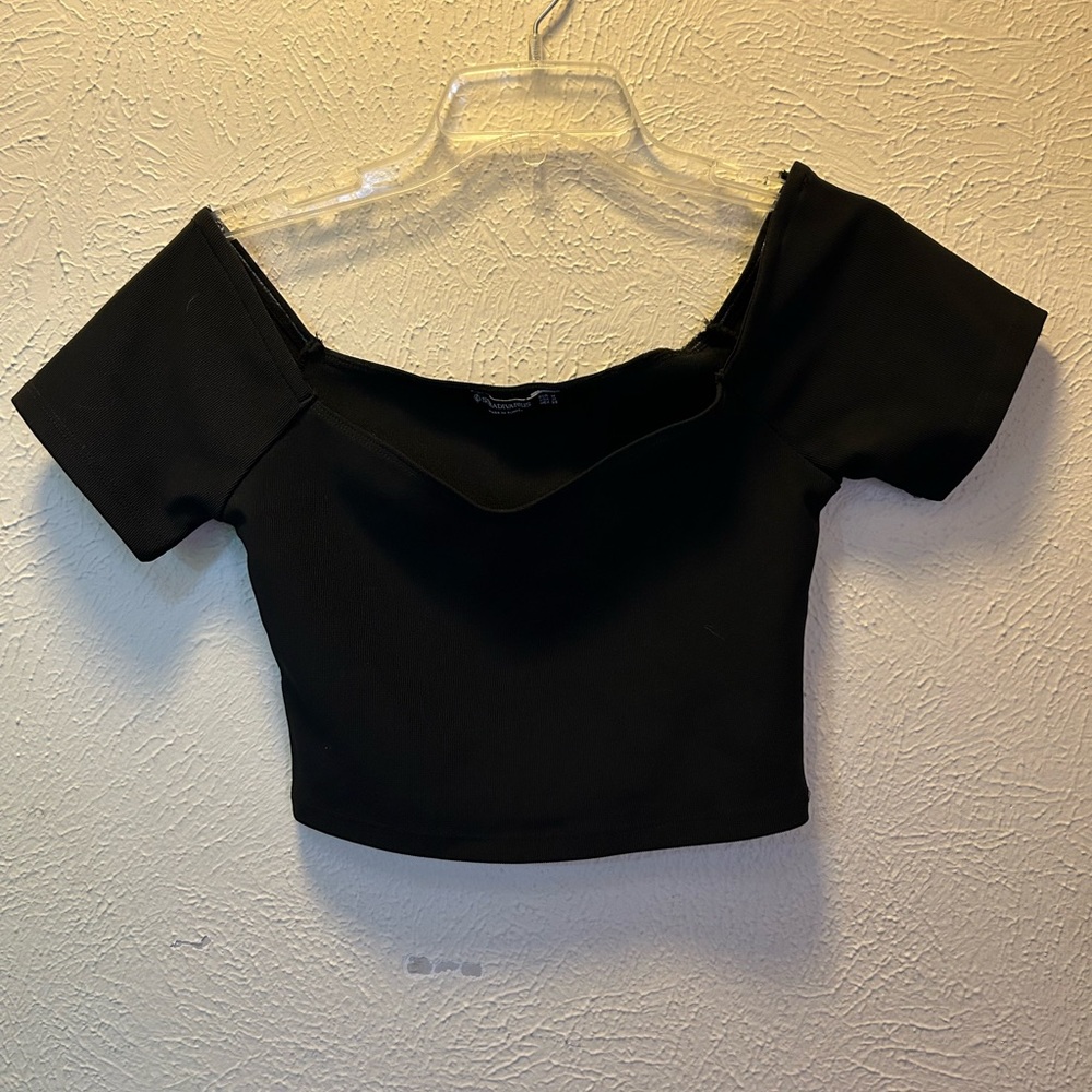 Stradivarius Black Off-Shoulder Crop Top